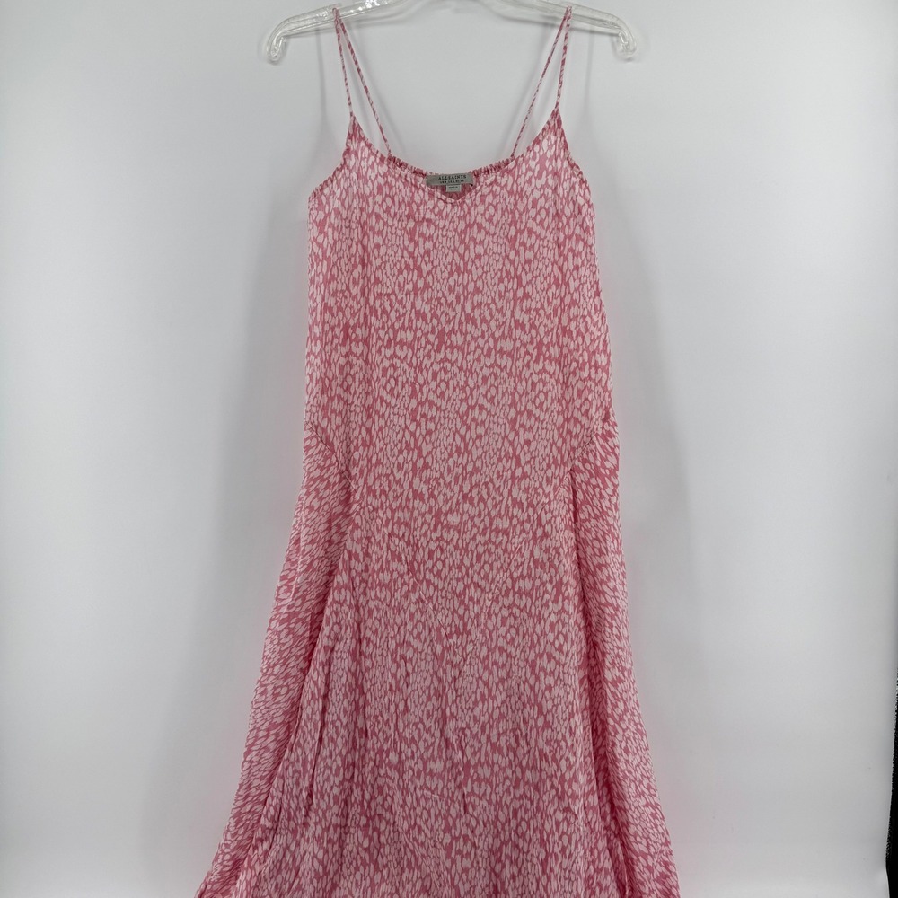 AllSaints Essie Lep Dress Pink Leopard Print Cotton Midi Slip Dress 4
